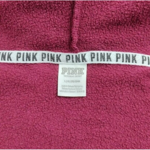 Victoria’s Secret Pink Sweatshirt Large Maroon Hooded Hoodie Full Zip Pockets - Picture 4 of 7